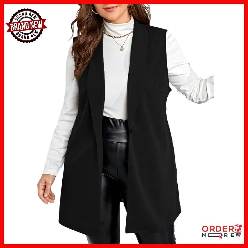 Plus Size Sleeveless Vest Blazer Stretchy Shawl Collar Work Business